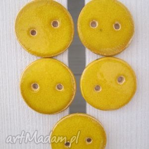 dodatki żółte guziki ceramiczne komplet, kaboszon kaboszony