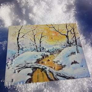 seria zimowych obrazów 2szt ręcznie malowanych akrylowy - 30x24cm, drzewa
