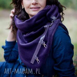 handmade szaliki piękny ciepły zimowy fioletowy szal z długim włosem, wełniany