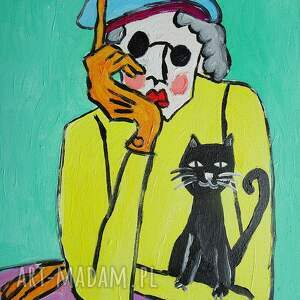 obraz do salonu babcia z kotkiem obrazy na zamówienie, malarstwo ekspresjonizmu