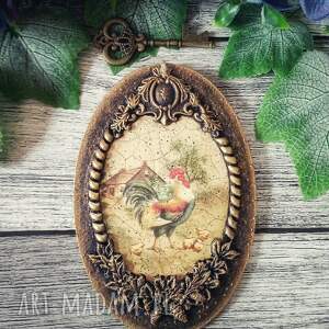 Dekoracyjny z kogutem decoupage, vintage, medalion