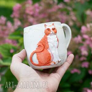 handmade ceramika handmade kubek ceramiczny z kotem | rudy kot | duży | | ok 460 ml
