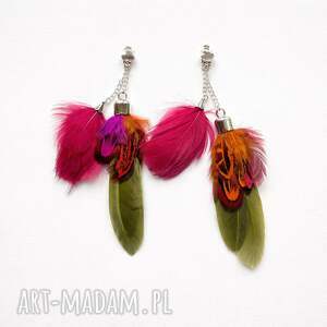 pióra kolorowe, klipsy, etno, boho, folk, frida, damskie