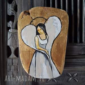 Prezent Anioł na teakowej desce 25cm x 18cm, aniołek