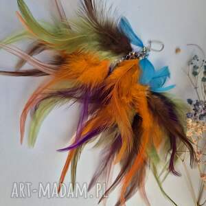 Kolczyki kolorowe energetyczne pióra duże wykonane w pojedynczym