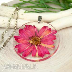 naszyjnik z suszonymi kwiatami, herbarium jewelry, rośliny w żywicy z190