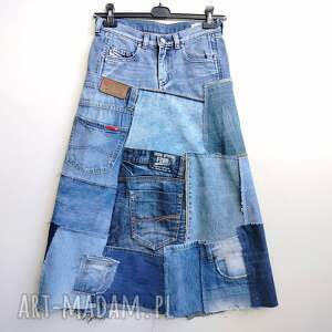 handmade spódnice długa patchworkowa spódnica dżinsowa r. 36