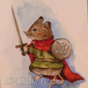 Mysz wojowniczka. Akwarela, bajkowa ilustracja