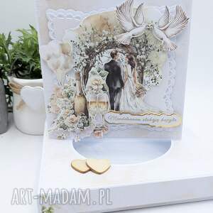 Kartka ślubna w pudełku - ręcznie robiony scrapbooking z miejscem na pieniądze