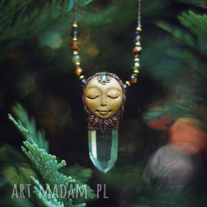 Myshen-Ya - Naszyjnik forest spirit z elfem i kryształem górskim (leśny, kryształ górski, elf, skrzaty, talizman)