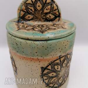 pojemnik mandala w turkusie 1 ceramika rękodzieło z gliny