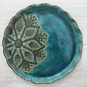 hand made ceramika artystyczny talerz z koronką