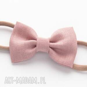 handmade dla dziecka opaska do włosów linen bow dusty pink