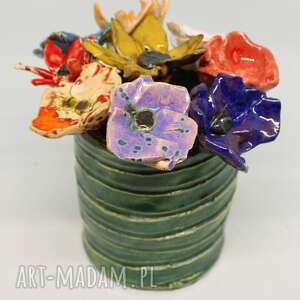 dekoracje komplet ceramiczne kwiaty i wazon ozdoba handmade