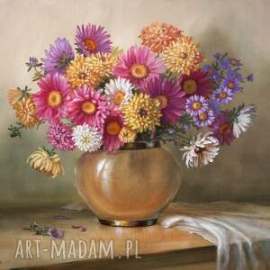 astry, ręcznie malowany obraz olejny kwiaty sztuka, prezent, oryginalny produkt