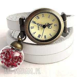 handmade romantyczna czerwień - zegarek/bransoletka na skórzanym pasku