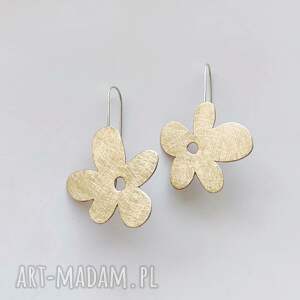 kwiat kolczyki mosiądz, zmatowione, pod choinkę prezent