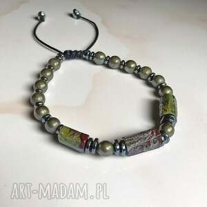premium jaspis smocza krew i piryt długość regulowana, unikat unikatowa