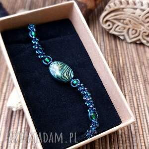 Morska bransoletka z muszlą paua, biżuteria makrama - regulowana, boho, talizman