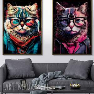 plakaty 2 plakaty 50x70 cm - portrety hipsterskich kotów - indi i willow