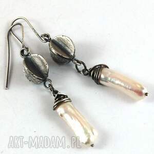 perła - długie srebrne kolczyki z perłą