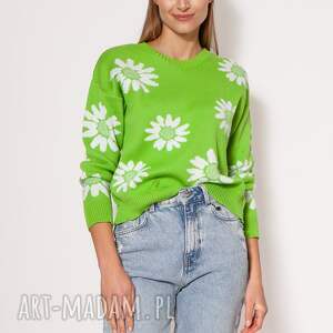 handmade swetry sweter w kwiatki - swe302 seledynowy mkm