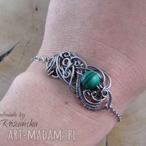 bransoletka malachit, wire wrapping, stal chirurgiczna