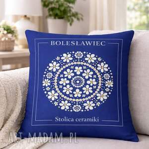 poszewka welurowa inspirowana podróżą do bolesławca poduszka niebieska