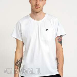 t-shirt męski gładki z kieszonka william biały, koszulka męska, bawełniana