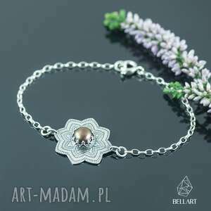 handmade srebrna bransoletka mandala z perłą