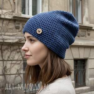 czapka przejściowa cienka beanie smerf bawełna s m blue, czapka bawełniana