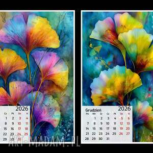 kalendarz 2026 kolory ginkgo biloba 13x18 cm, planner, prezent, gingko
