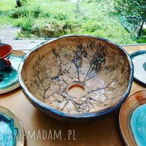 Umywalka „Liść Łopianu” 31 cm Nablatowa Ceramiczna z Odbitymi Liśćmi