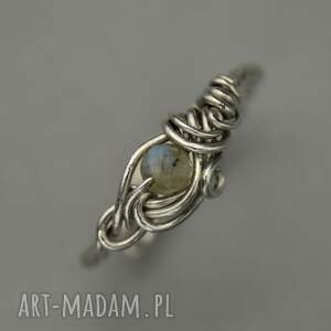 pierścionek regulowany labradoryt wire wrapping stal chirurgiczna