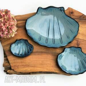 ręcznie robione ceramika zestaw talerzyków na biżuterię - muszelki niebieskie 3