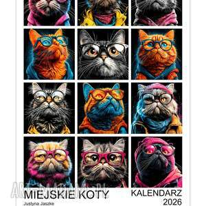 kalendarz 2026 miejskie koty 15x21 cm kotami, prezent dla kociarza