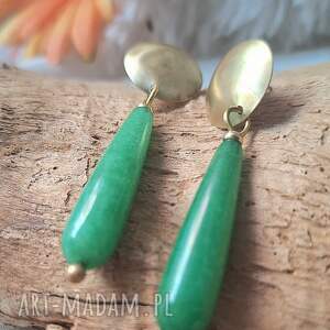 zielone łzy - kolczyki z awenturynu i mosiądzu biżuteria autorska prezent