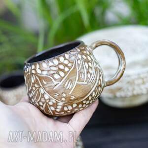 handmade kubek ceramiczny z ptakami mały piernikowe love ok 270 ml