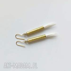 piórko kolczyki zmatowione, mosiądz