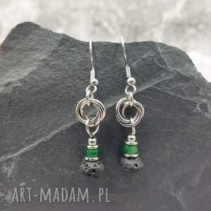 Kolczyki chainmaille - lawa i jadeit, wulkaniczna