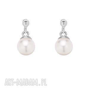 srebrne kolczyki z białą perłą swarovski® crystal