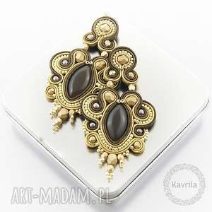 kolczyki rich brown soutache, wieczorowe, bogato, długie, sutasz