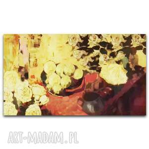 obraz do jadalni martwa natura z żółtymi kwiatami 100 x 60, nowoczesny