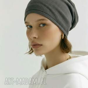 Czapka damska Smerfetka dzianinowa kolor szary/ciemna zieleń, dobra