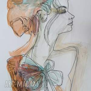 Ta jedna myśl - autorska grafika kobiety A4 mixed media