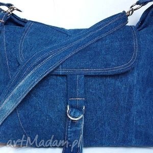 duża torba z niebieskiego jeansu, tkanina, recykling, podróż, modna
