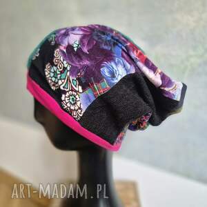 czapka na podszewce kolorowa patchworkowa rękodzieło świetna na codzienne