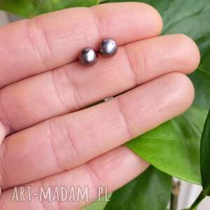 Kolczyki sztyfty naturalne fioletowe perły fi 5 mm, srebro