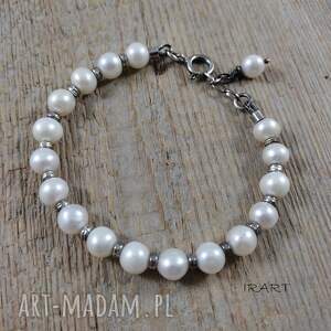 ręcznie wykonane srebrna bransoletka z białej perły 480