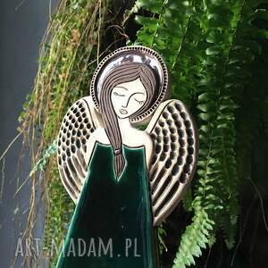 handmade dekoracje anioł ceramiczny - pula zelena